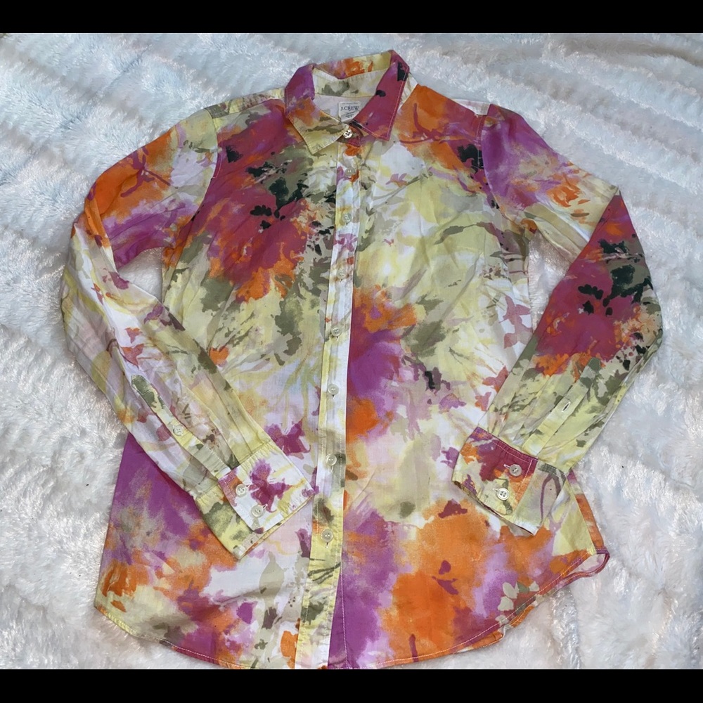 J. Crew The Perfect Shirt Faded Watercolor Flower